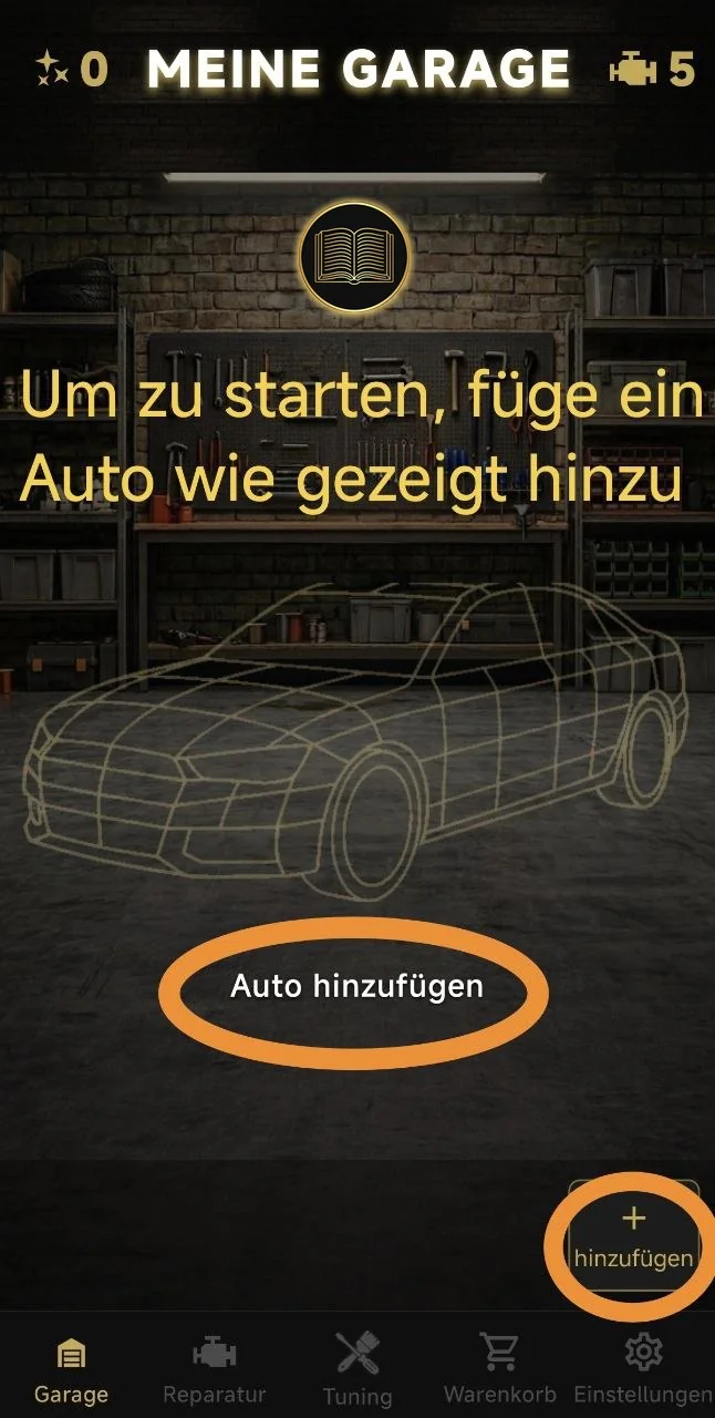 Um zu starten, füge ein Auto wie gezeigt hinzu