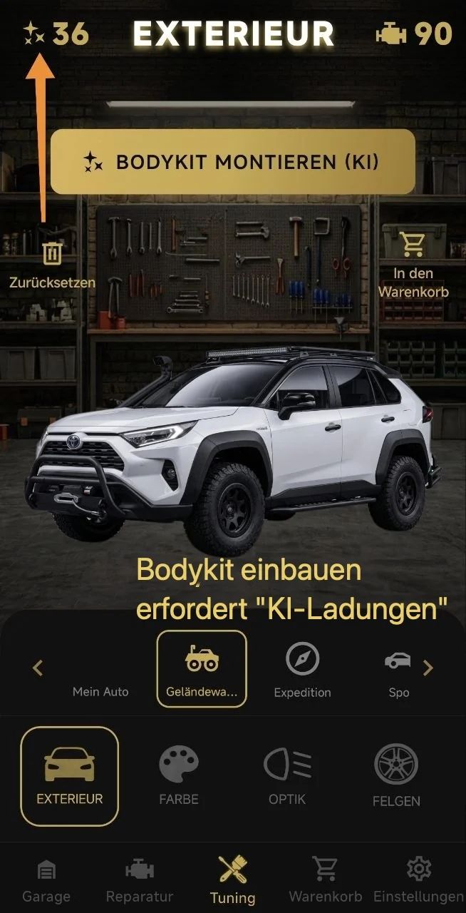 Bodykit einbauen erfordert "KI-Ladungen"