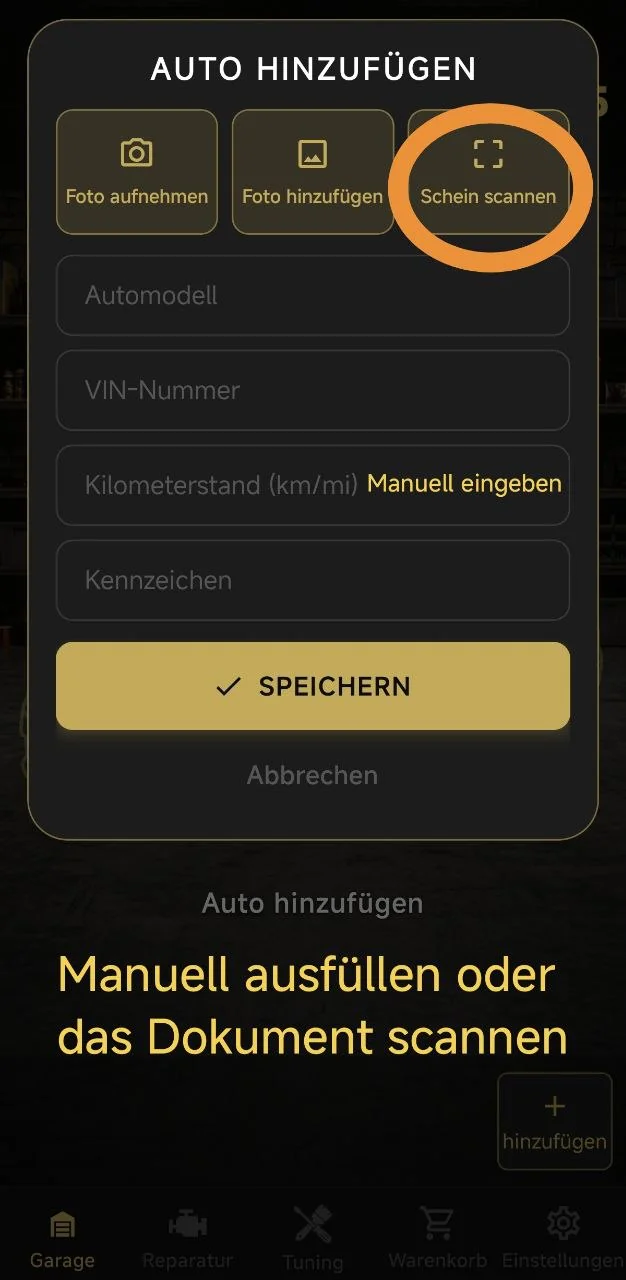 Manuell ausfüllen oder das Dokument scannen