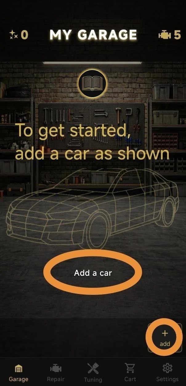 To get started, add a car as shown
