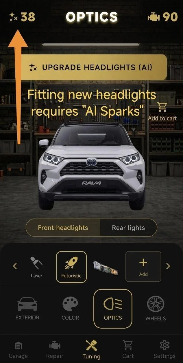Fitting new headlights requires "AI Sparks"