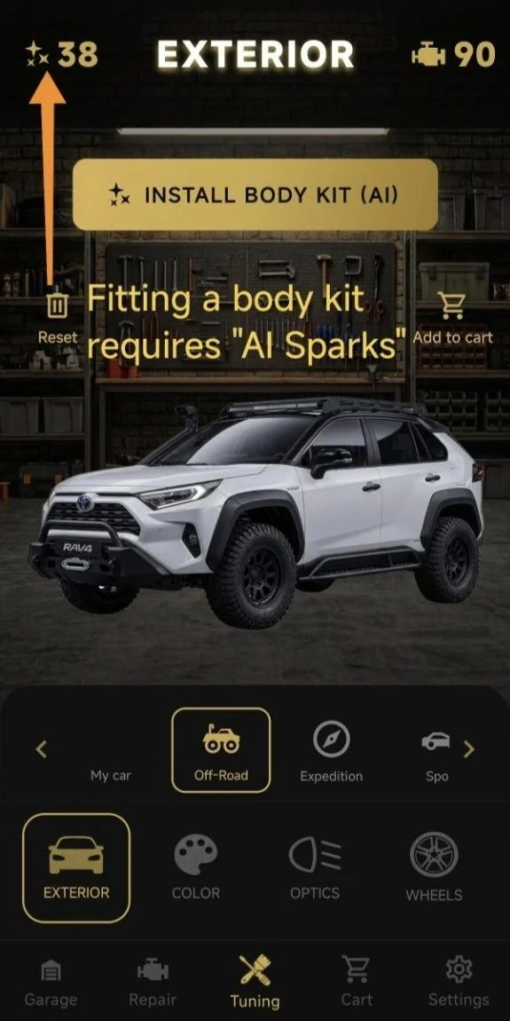 Fitting a body kit requires "AI Sparks"