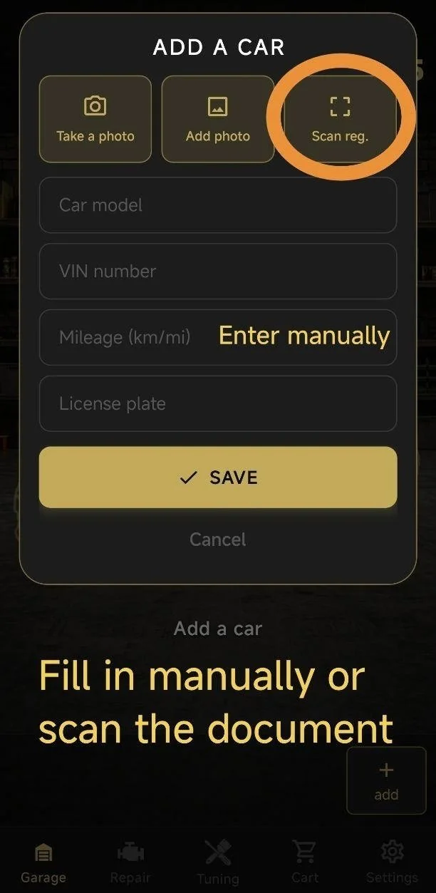 Fill in manually or scan the document