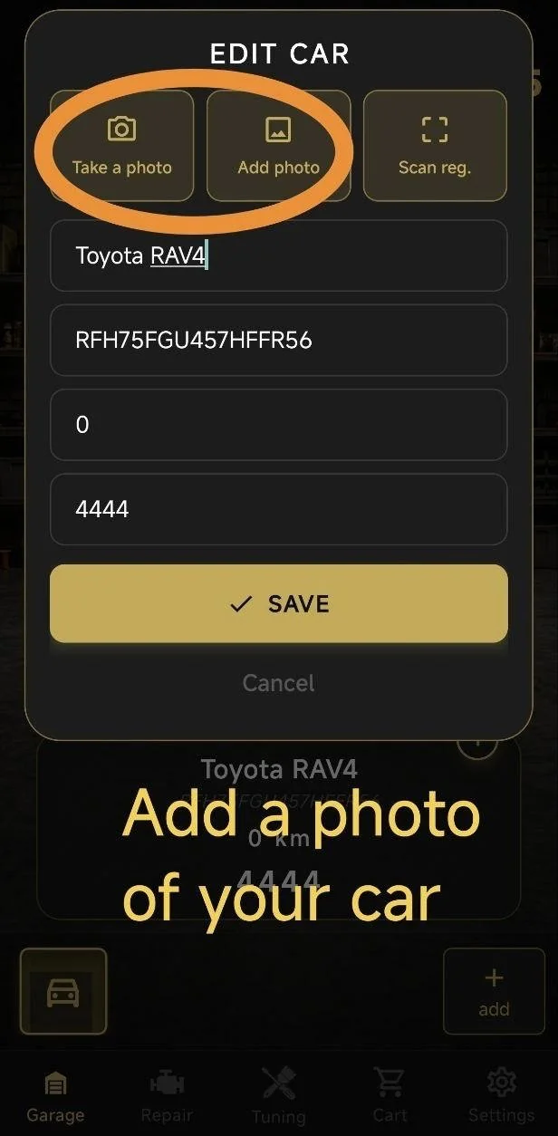 Add a photo of your car