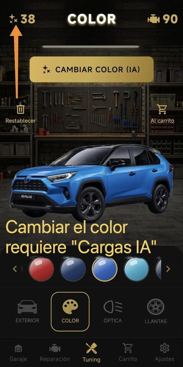 Cambiar el color requiere "Cargas IA"