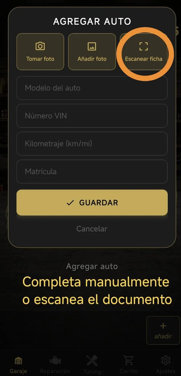 Completa manualmente o escanea el documento