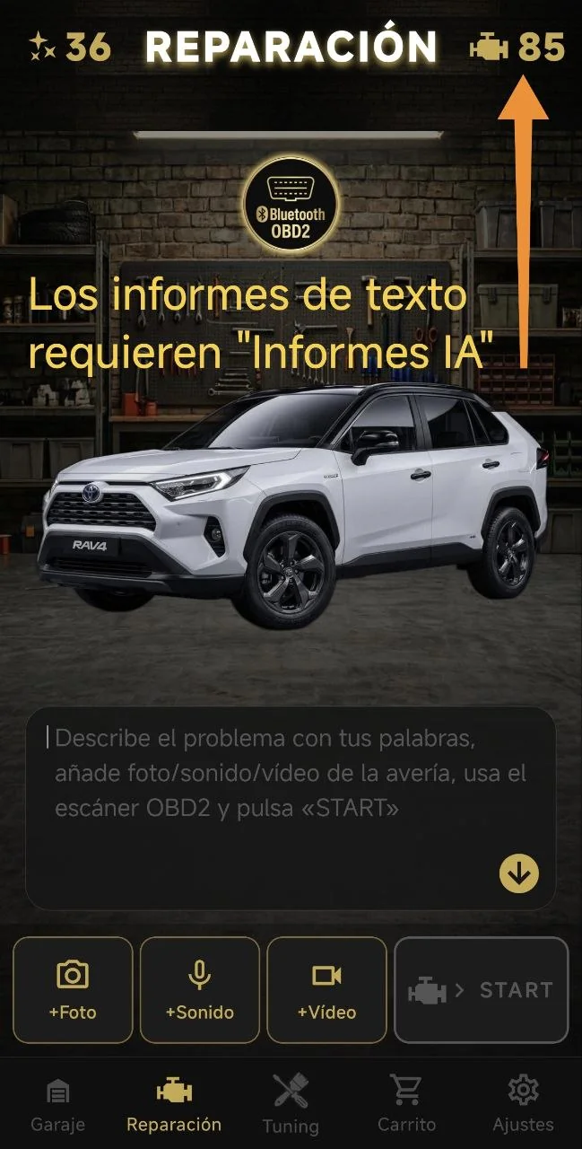 Los informes de texto requieren "Informes IA"