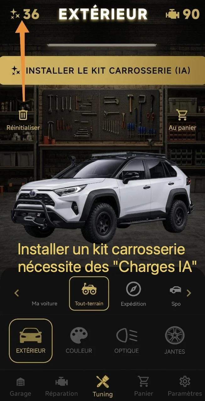 Installer un kit carrosserie nécessite des "Charges IA"