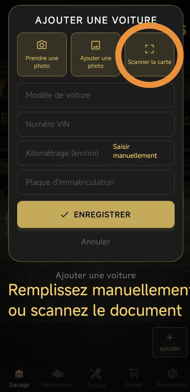 Remplissez manuellement ou scannez le document