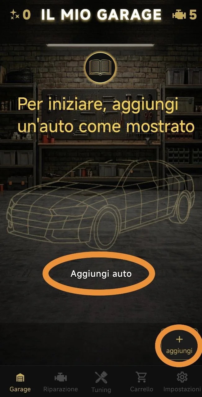 Per iniziare, aggiungi un'auto come mostrato