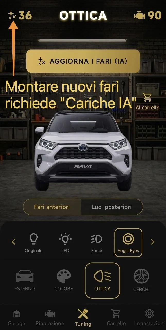 Montare nuovi fari richiede "Cariche IA"