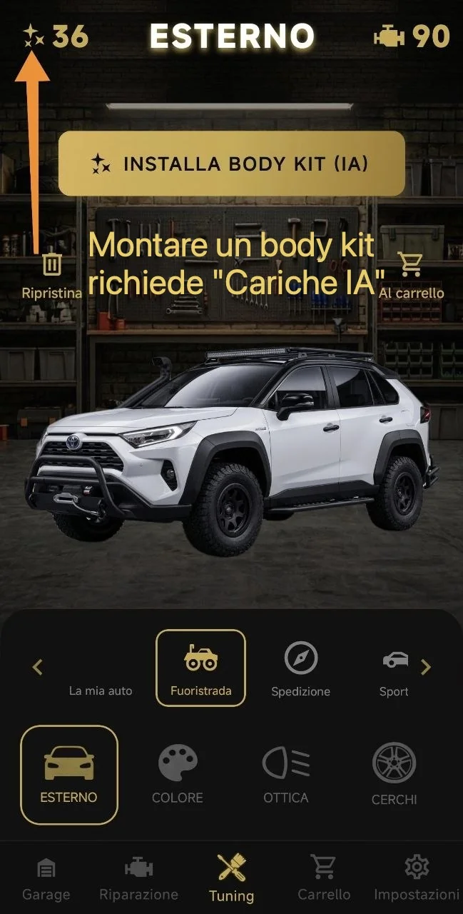 Montare un body kit richiede "Cariche IA"