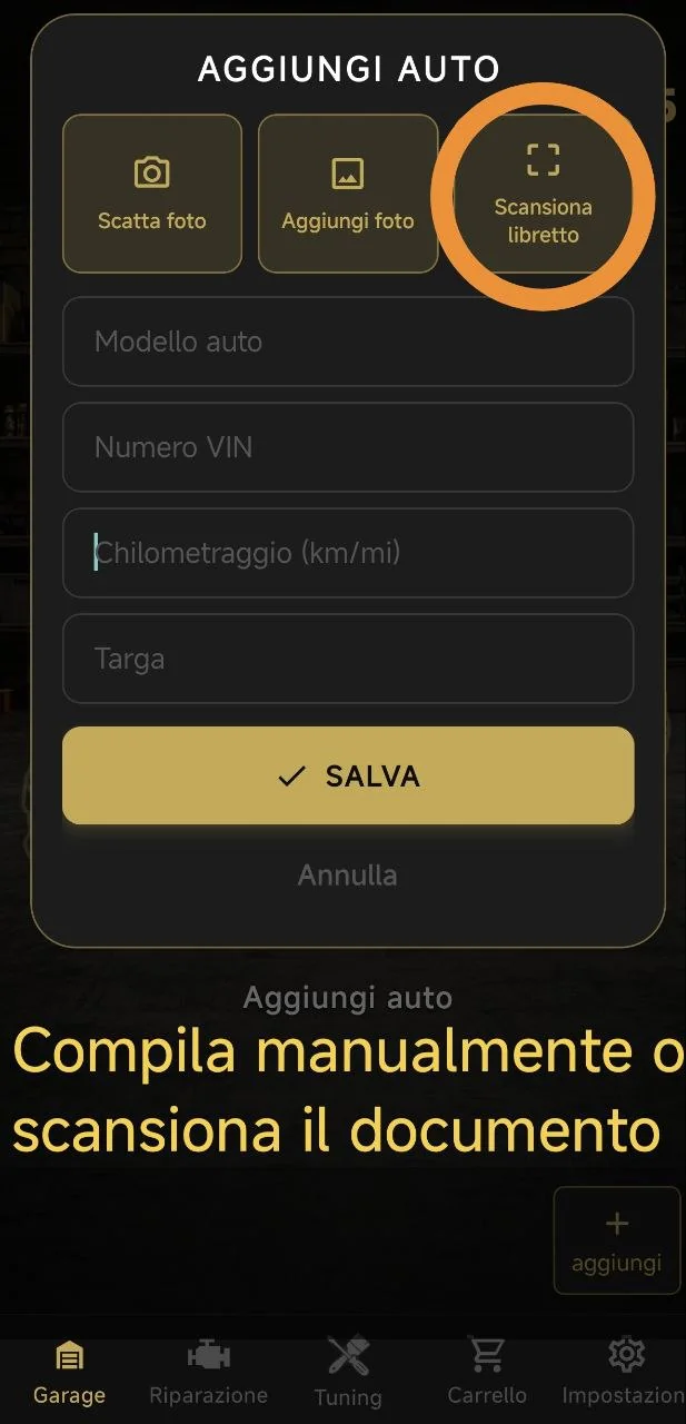 Compila manualmente o scansiona il documento