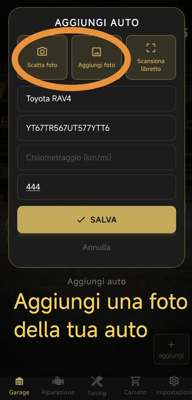 Aggiungi una foto della tua auto