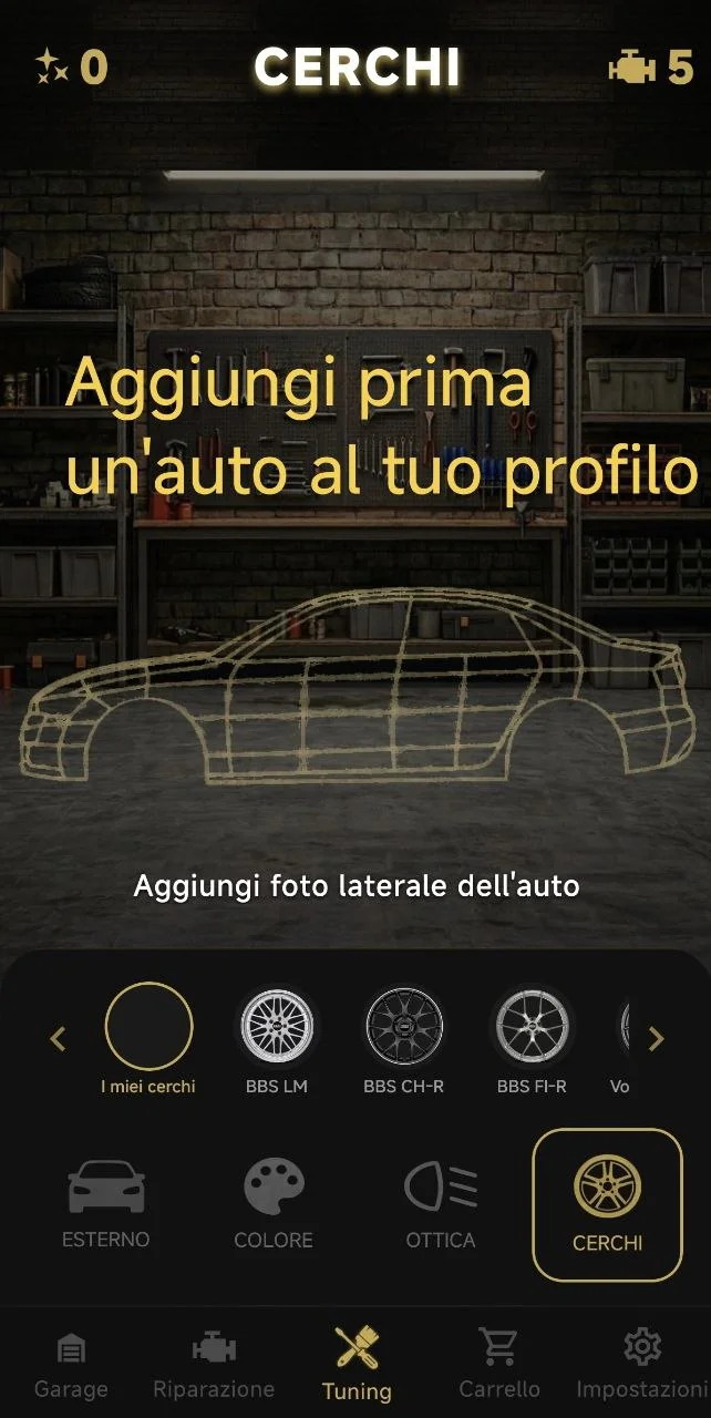 Aggiungi prima un'auto al tuo profilo