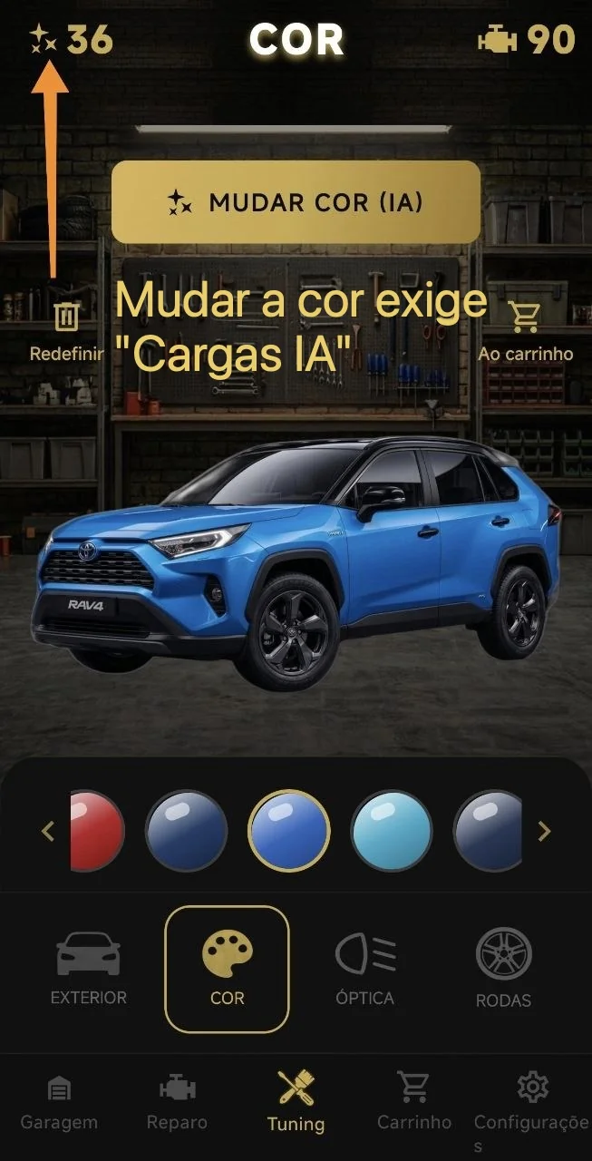 Mudar a cor exige "Cargas IA"
