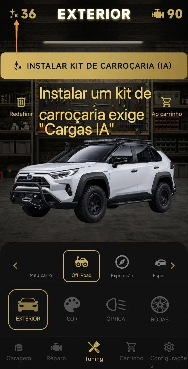 Instalar um kit de carroçaria exige "Cargas IA"