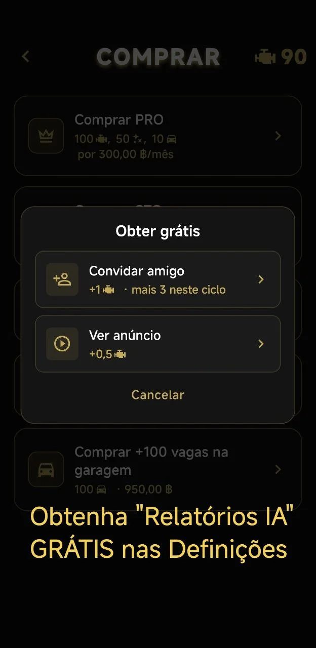 Obtenha "Relatórios IA" GRÁTIS nas Definições