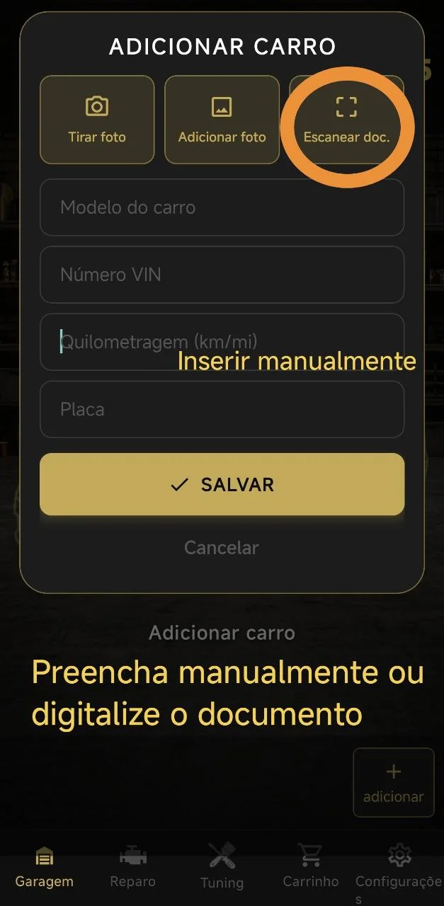 Preencha manualmente ou digitalize o documento