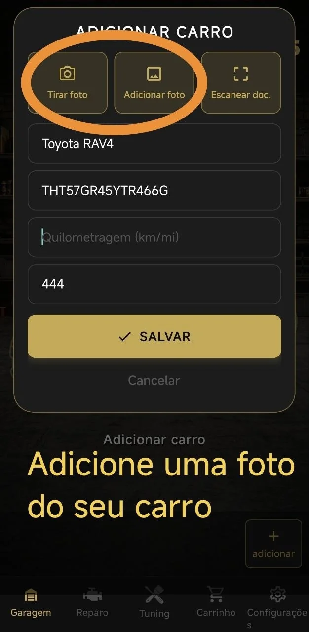 Adicione uma foto do seu carro