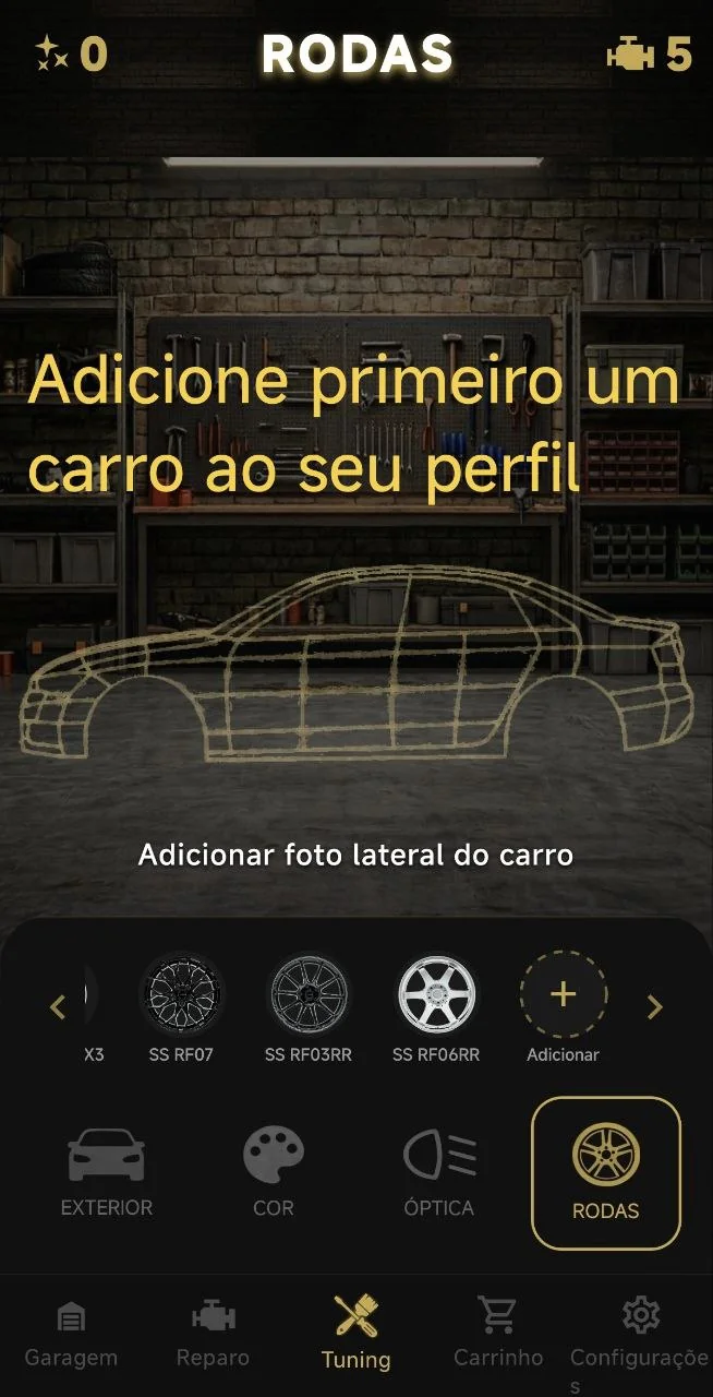 Adicione primeiro um carro ao seu perfil